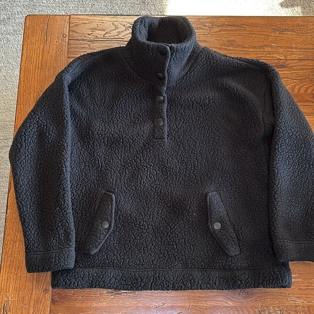 J. Crew Snap Collar Sherpa Polartec® Fleece Pullover Jacket Women’s Black Size M - Picture 5 of 12
